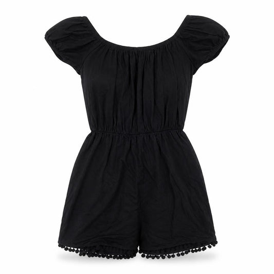 ASOS Womens Black Viscose Playsuit One-Piece Size 8 Pullover - Pom Pom Trim