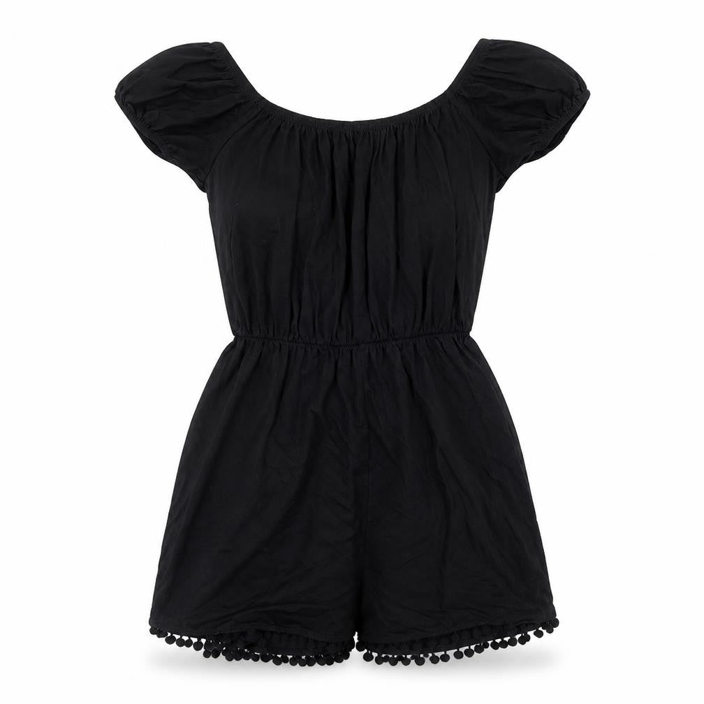ASOS Womens Black Viscose Playsuit One-Piece Size 8 Pullover - Pom Pom Trim