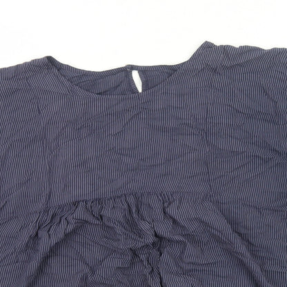Womens Blue Striped Camel Fit & Flare Size 8 Round Neck Pullover