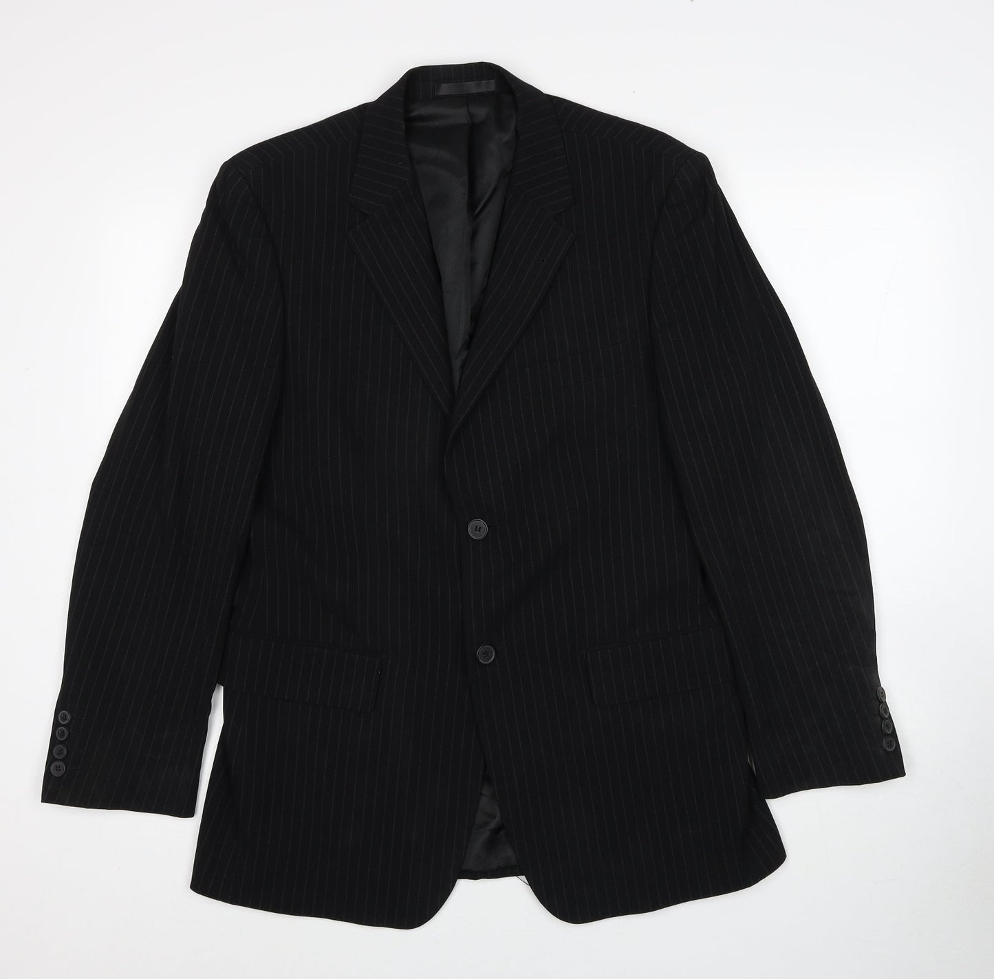 Butler & Webb Mens Black Striped Polyester Jacket Suit Jacket Size 36 Regular