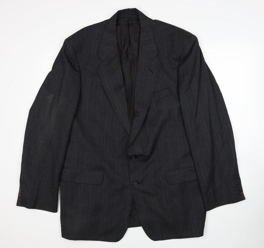 Marks and Spencer Mens Grey Plaid Polyester Jacket Suit Jacket Size 44 Regular