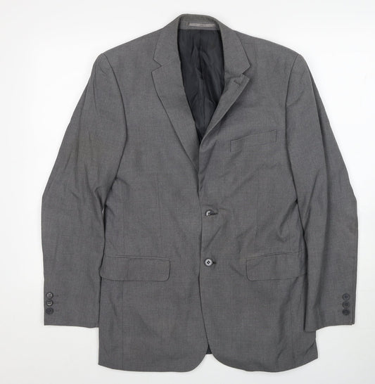 Karl Jackson Mens Grey Polyester Jacket Blazer Size 38 Regular