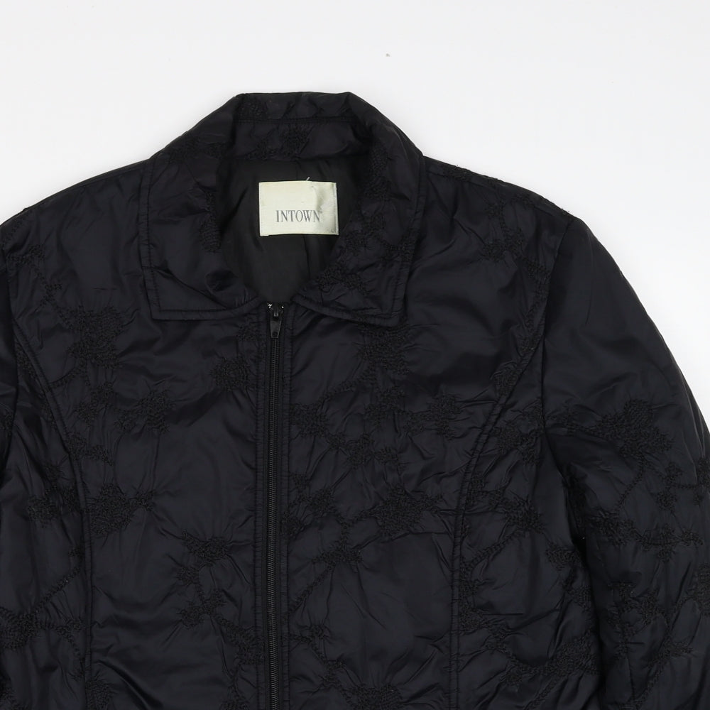 Intown Womens Black Geometric Jacket Size L Zip