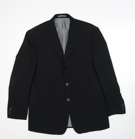 Taylor & Reece Mens Black Striped Polyester Jacket Suit Jacket Size 40 Regular