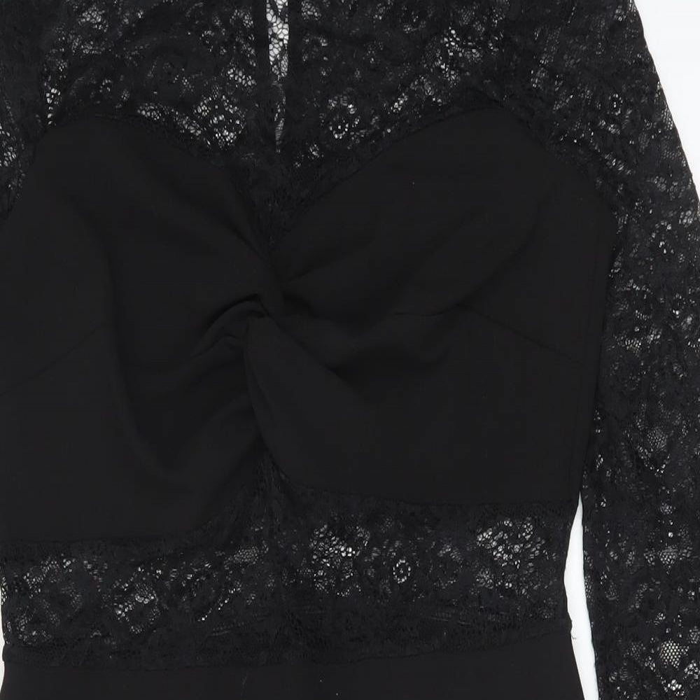 Miss Selfridge Womens Black Polyester Pencil Dress Size 10 Round Neck Button