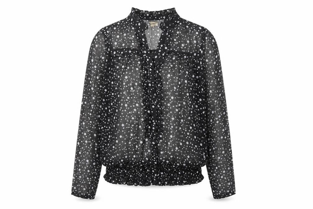 Charbell Womens Black Polka Dot Polyester Basic Blouse Size M V-Neck