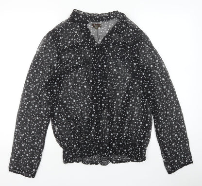 Charbell Womens Black Polka Dot Polyester Basic Blouse Size M V-Neck