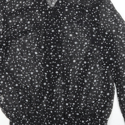 Charbell Womens Black Polka Dot Polyester Basic Blouse Size M V-Neck