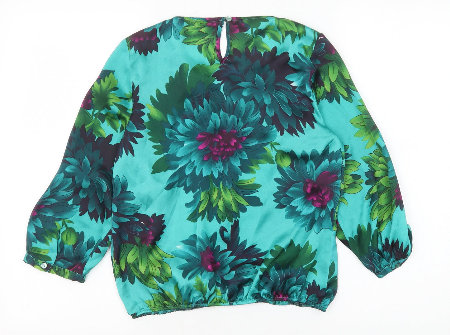 Debenhams Womens Green Geometric Polyester Basic Blouse Size 8 Round Neck