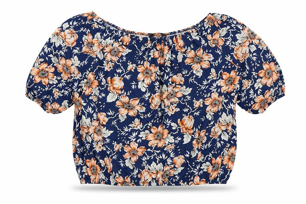 Nicole Collection Womens Blue Floral Viscose Basic Blouse Size L Off the Shoulder