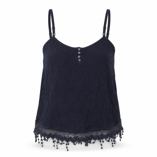 Accessorize Womens Blue Viscose Basic Tank Size S Square Neck - Lace Detail