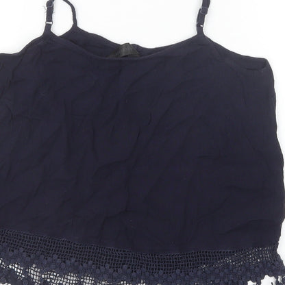 Accessorize Womens Blue Viscose Basic Tank Size S Square Neck - Lace Detail