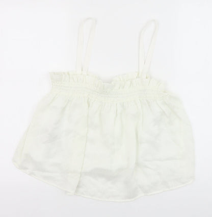 Mango Womens White Polyester Cropped Tank Size M Square Neck