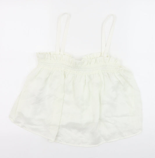 Mango Womens White Polyester Cropped Tank Size M Square Neck
