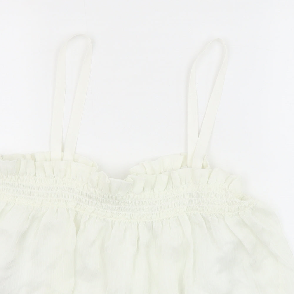 Mango Womens White Polyester Cropped Tank Size M Square Neck