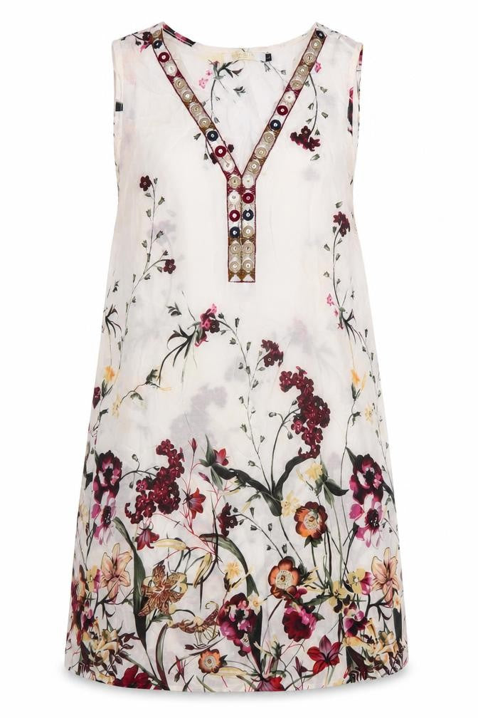 Mosnova Womens Ivory Floral Polyester Shift Size L V-Neck Pullover
