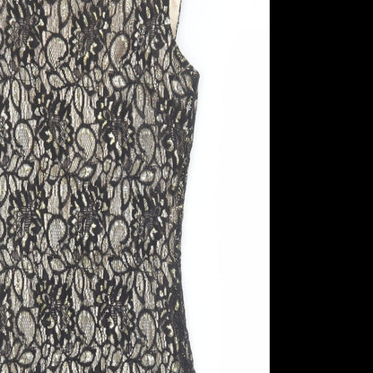 Mela London Womens Black Geometric Polyester A-Line Size 10 Round Neck Pullover