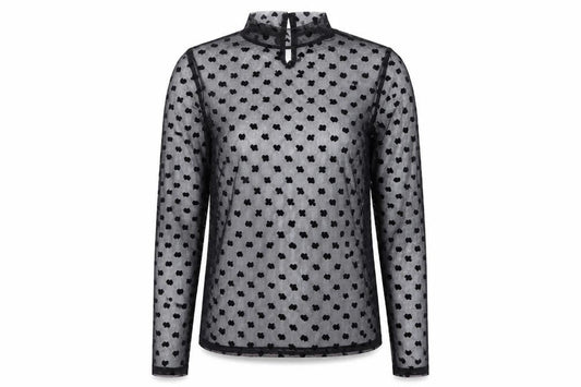 V By Very Womens Black Geometric Polyester Basic T-Shirt Size 8 Mock Neck - Heart Pattern