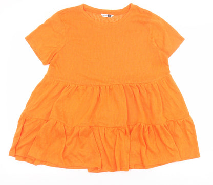 Pep&Co Womens Orange Polyester Basic Blouse Size S Round Neck
