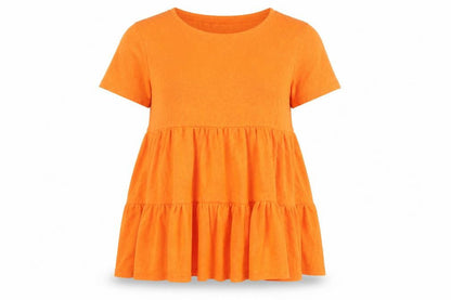 Pep&Co Womens Orange Polyester Basic Blouse Size S Round Neck