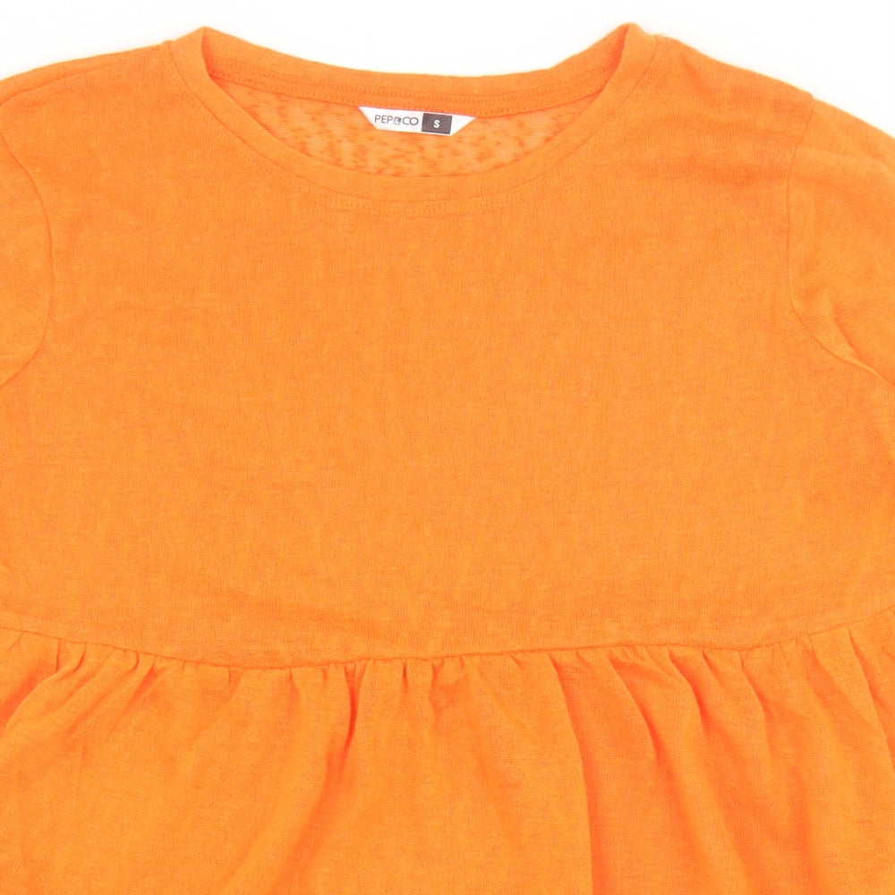 PEP&CO Womens Orange Polyester Basic Blouse Size S Round Neck