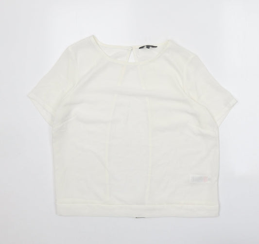 New Look Womens White Polyester Basic T-Shirt Size 12 Round Neck