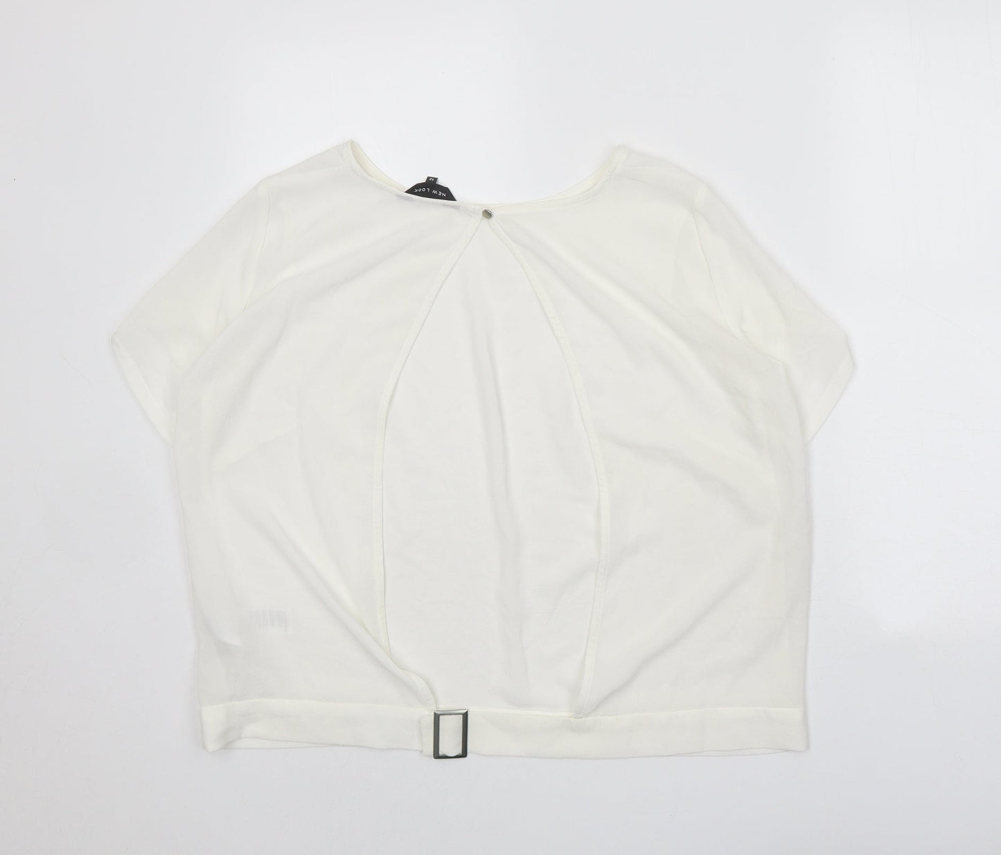 New Look Womens White Polyester Basic T-Shirt Size 12 Round Neck