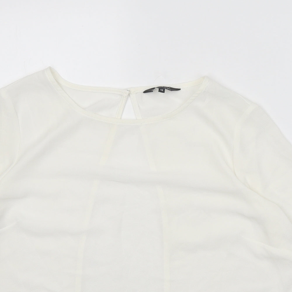 New Look Womens White Polyester Basic T-Shirt Size 12 Round Neck