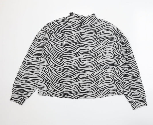 New Look Womens Grey Mock Neck Animal Print Polyester Pullover Jumper Size M - Zebra Pattern