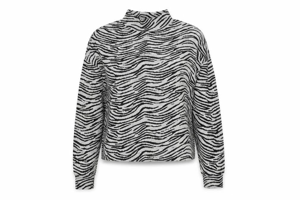 New Look Womens Grey Mock Neck Animal Print Polyester Pullover Jumper Size M - Zebra Pattern