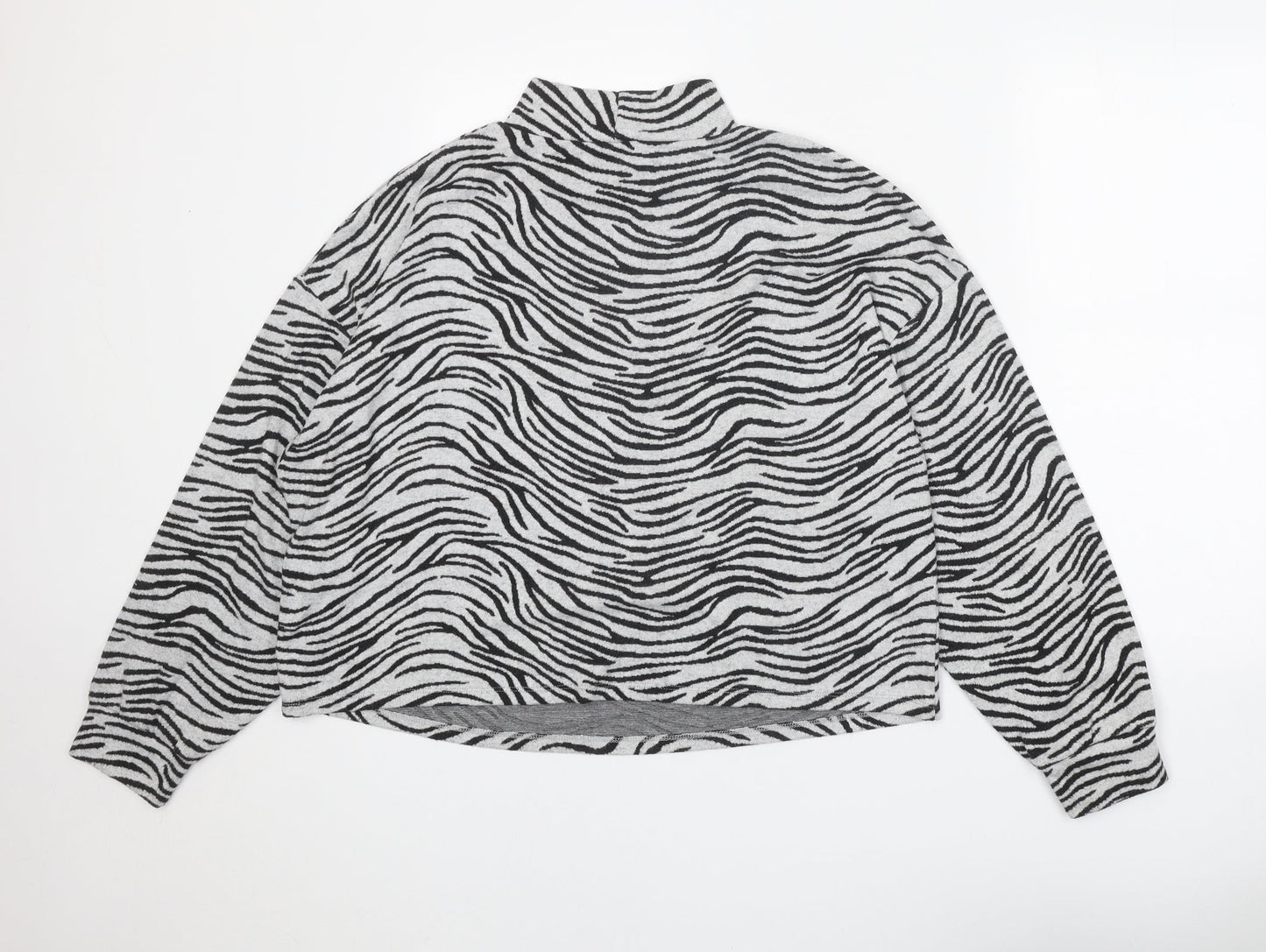 New Look Womens Grey Mock Neck Animal Print Polyester Pullover Jumper Size M - Zebra Pattern