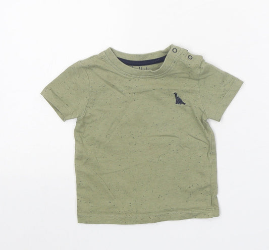 Peacocks Boys Green Cotton Basic T-Shirt Size 9-12 Months Round Neck Snap - Dinosaur