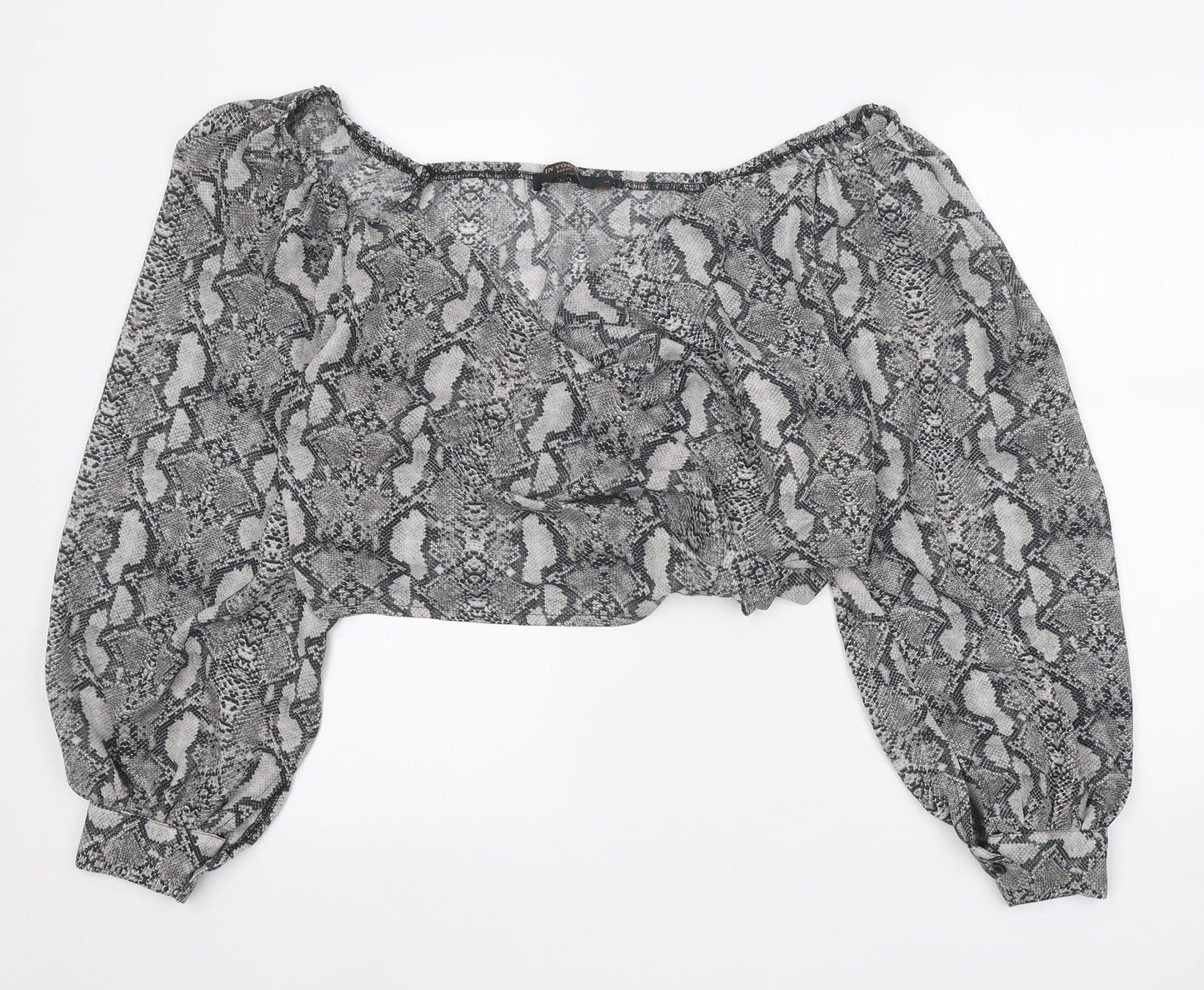In Vogue Womens Grey Animal Print Polyester Cropped Blouse Size L Off the Shoulder - Snake Print
