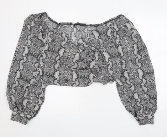 In Vogue Womens Grey Animal Print Polyester Cropped Blouse Size L Off the Shoulder - Snake Print