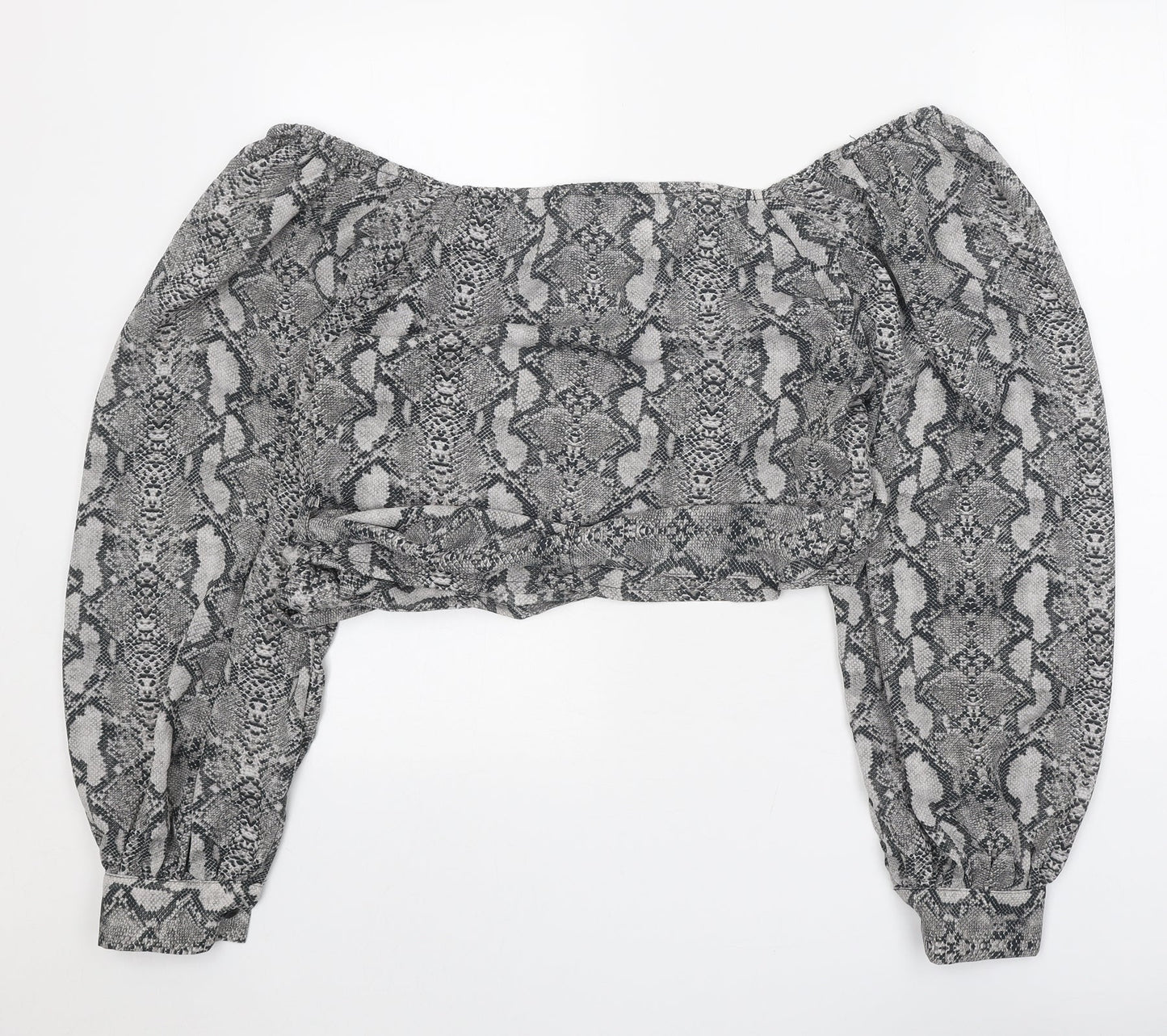 In Vogue Womens Grey Animal Print Polyester Cropped Blouse Size L Off the Shoulder - Snake Print