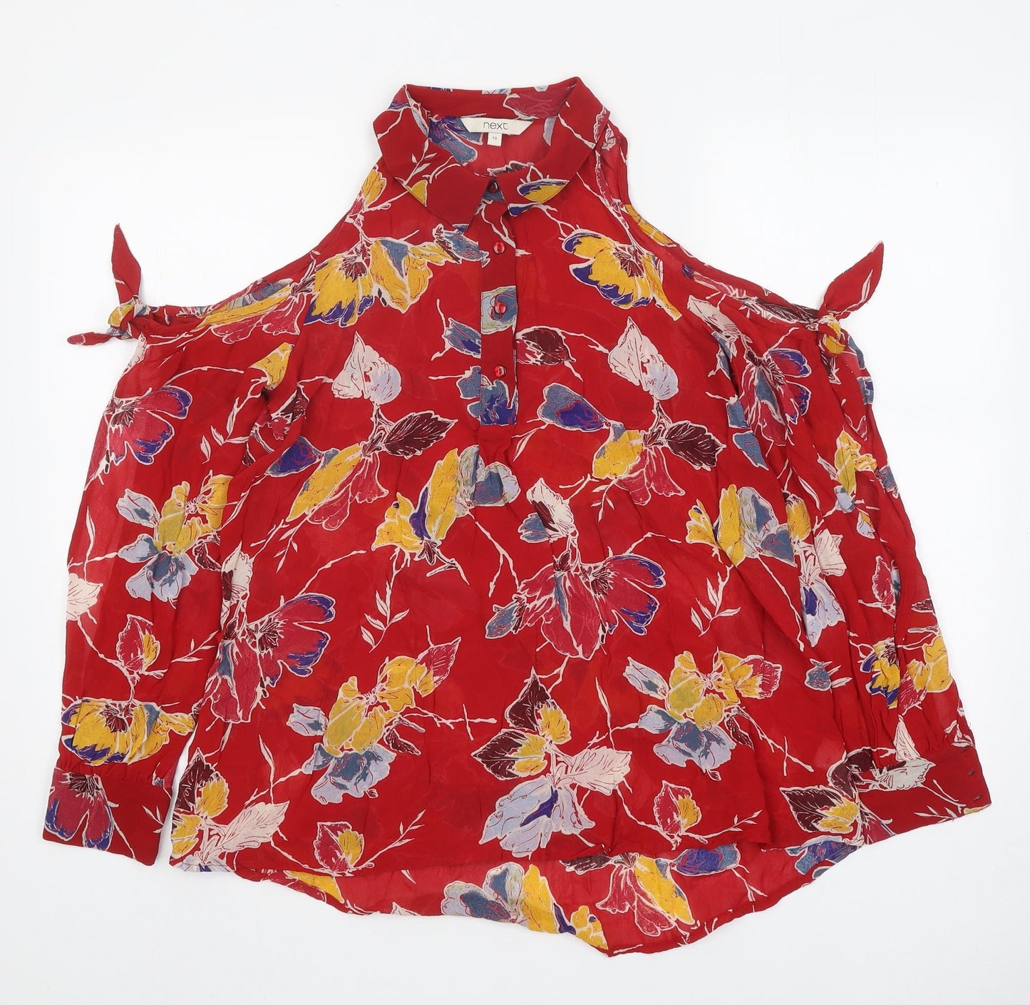 NEXT Womens Red Geometric Viscose Basic Blouse Size 12 Collared - Cut Out