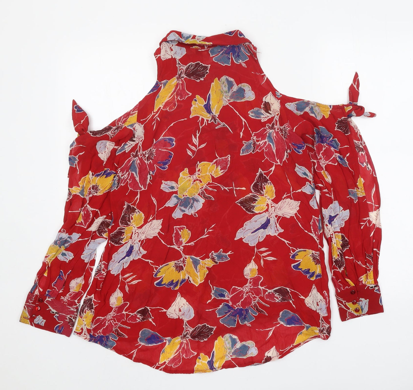 NEXT Womens Red Geometric Viscose Basic Blouse Size 12 Collared - Cut Out