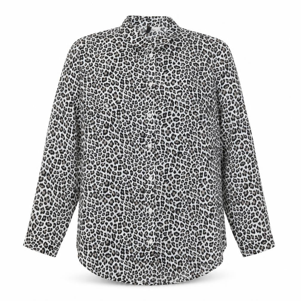 H&M Womens White Animal Print Polyester Basic Button-Up Size M Collared - Leopard print