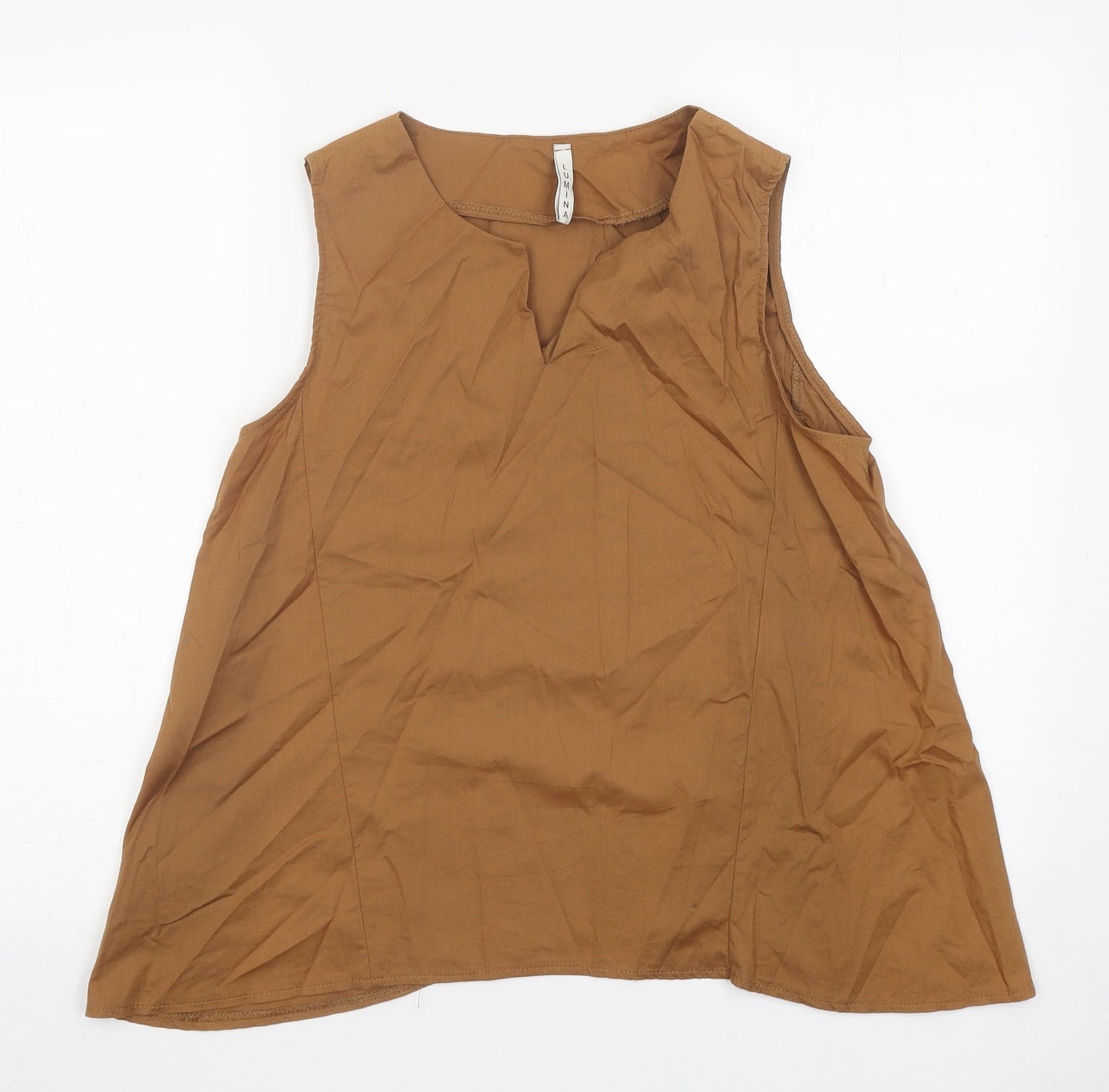 Lumina Womens Brown Cotton Basic Tank Size M V-Neck