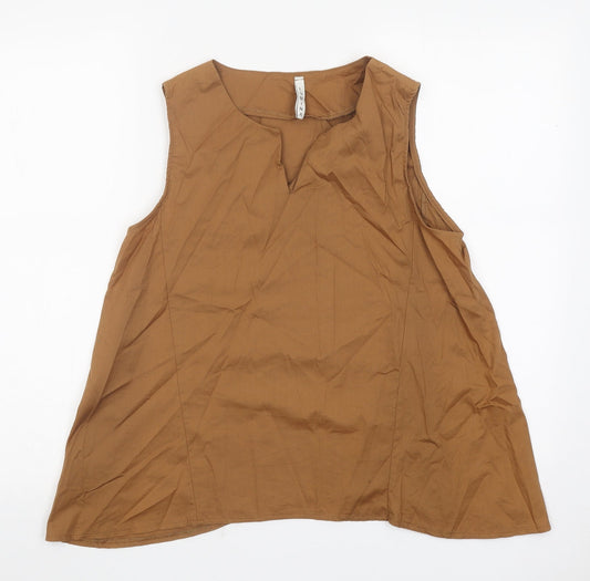 Lumina Womens Brown Cotton Basic Tank Size M V-Neck
