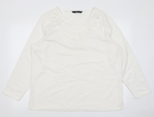 Bonmarché Womens White Round Neck Polyester Pullover Jumper Size L