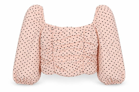 Miss Selfridge Womens Pink Polka Dot Polyester Cropped Blouse Size 18 Square Neck - Ruched