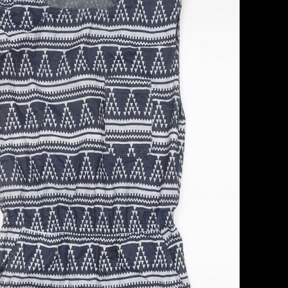Only Womens Blue Geometric Cotton A-Line Size 6 Square Neck Pullover