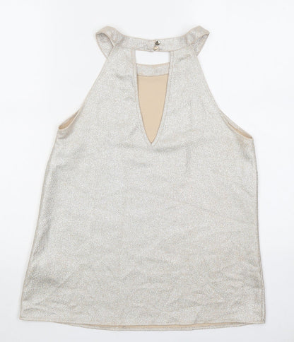Oasis Womens Beige Polyester Basic Tank Size 10 Round Neck