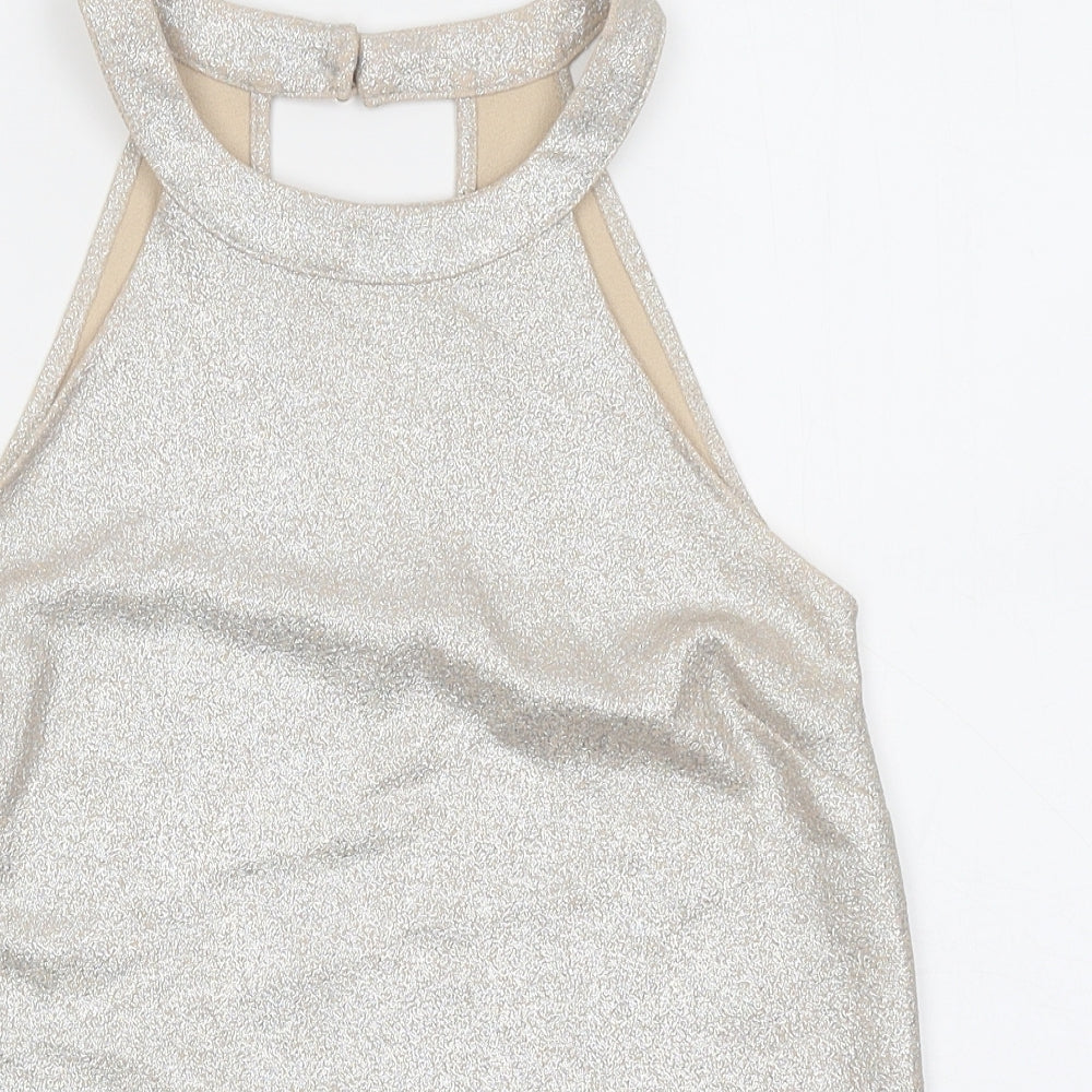 Oasis Womens Beige Polyester Basic Tank Size 10 Round Neck