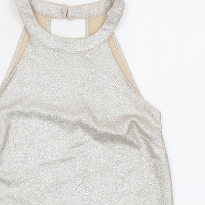 Oasis Womens Beige Polyester Basic Tank Size 10 Round Neck