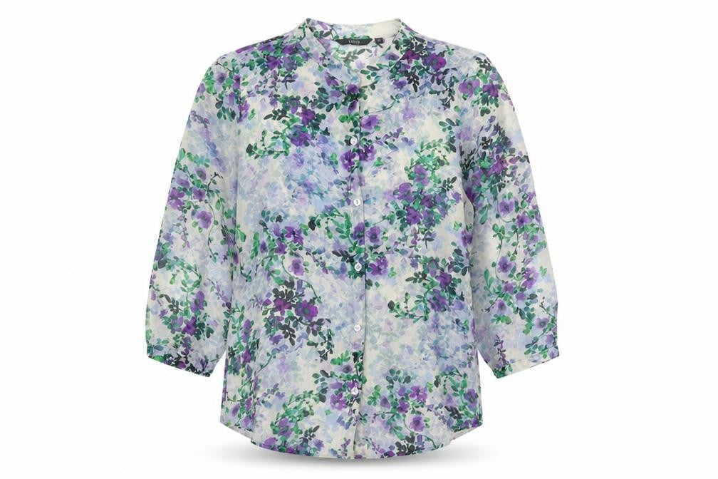 Logo Womens Beige Floral Polyester Basic Button-Up Size 12 Collared