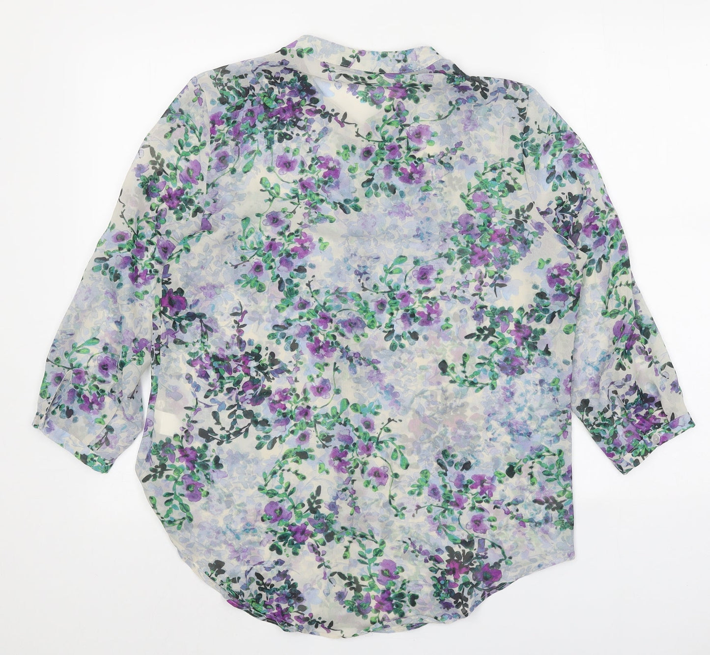 Logo Womens Beige Floral Polyester Basic Button-Up Size 12 Collared