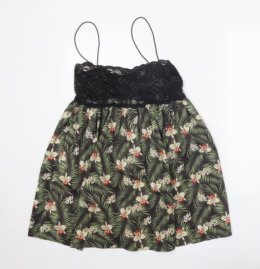 Rare London Womens Black Floral Polyamide Slip Dress Size 10 Scoop Neck Pullover