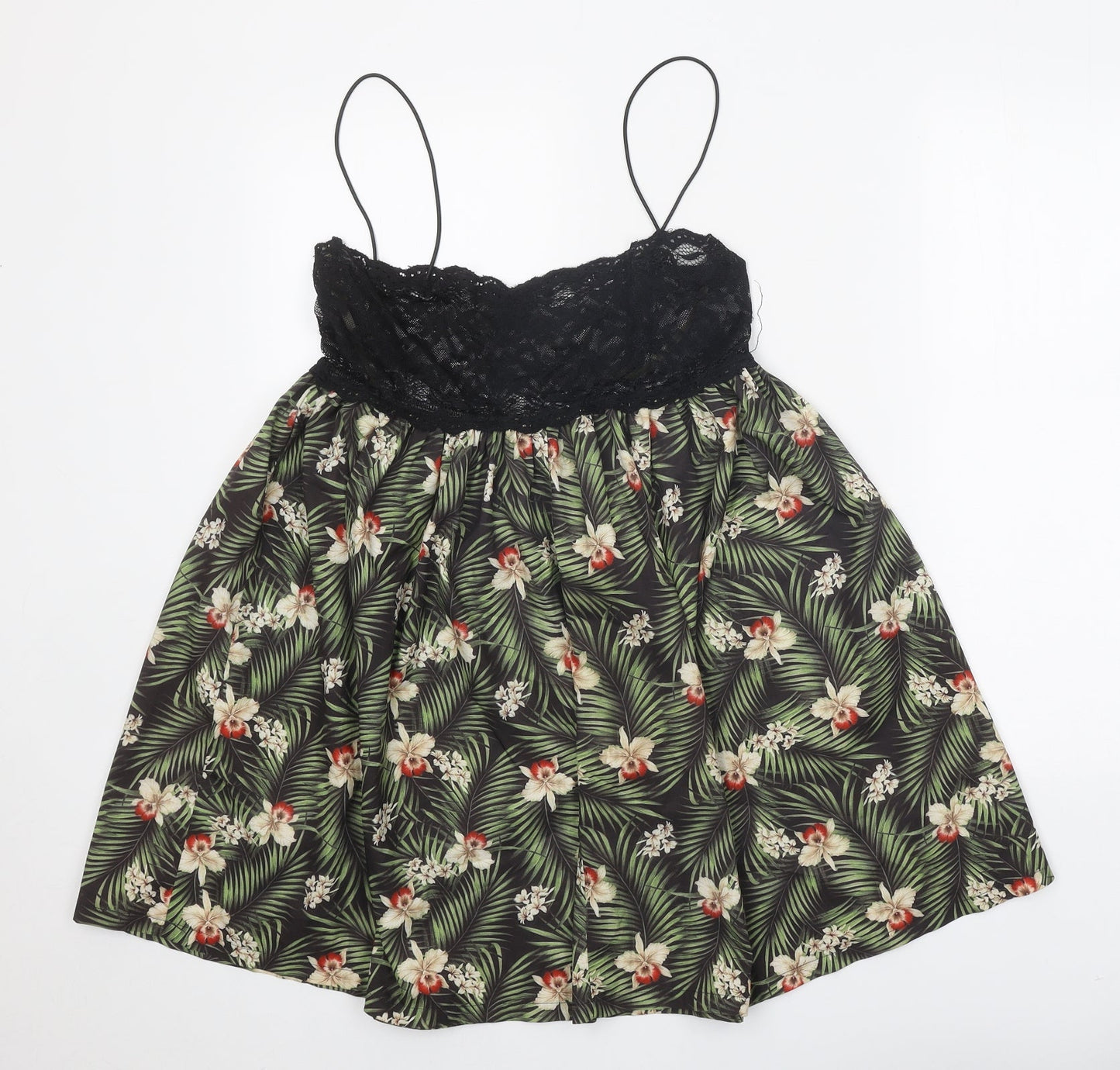 Rare London Womens Black Floral Polyamide Slip Dress Size 10 Scoop Neck Pullover